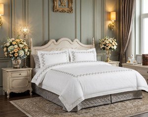 Custom Embroidery Gold Zigzag 250tc European-American Style <b>Bedding</b> <b>Sets</b> White Luxury Cotton Sateen Duvet Cover Pillowcases Home - Product Image 1