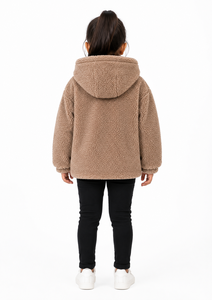 Girls <b>Teddy</b> Fleece Hooded <b>Jacket</b> Beige Brown Sherpa Winter Coat Soft Fluffy Full Zip <b>Kids</b> <b>Jacket</b> Warm Cozy Long Sleeve Outerwear - Product Image 3