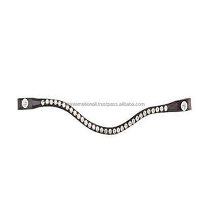 Banda de cejas de caballo de cuero de sillín grueso negro de primera calidad con cristales blancos redondos de marca, diamantes de imitación, banda decorativa para cejas ostentosa - Product Image 4