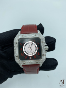 Montre à quartz à cadran carré, lunette sertie de strass, bracelet rouge, style bijou de mode - Product Image 2