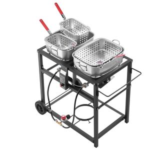 Friggitrice Professionale a Doppio Serbatoio 18QTx2 per Esterni a Propano, Carrello Portatile Multiuso con 3 Cestelli, Friggitrice Elettrica a 2 Zone Termiche - Product Image 5