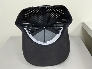 Trucker Hat Black Mesh Breathable 5-<b>Panel</b> Adjustable Unisex Casual <b>Decorative</b> Rope Rubber Print Front Logo Perforated Hats - Product Image 5
