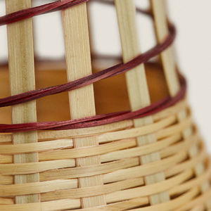 Natural Woven Rattan Decorate Christmas Bell Pouch Featuring <b>Red</b> Velvet <b>Bow</b> And Hanger Loop Art - Product Image 5