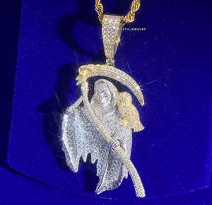 Joyería para Hombre de Plata 925 Chapada en Oro con Microincrustaciones de Moissanita, Estilo Hip Hop, Calavera 3D con Diseño de Guadaña, Lujo, Certificado GCI - Product Image 6