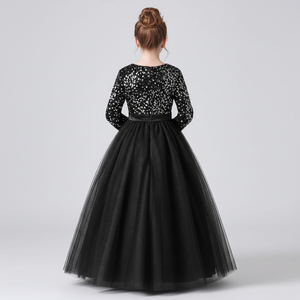 Robe de princesse exclusive en velours noir brodée de sequins sur tulle doux pour filles, robe de soirée pour enfants, vente en gros OEM ODM - Product Image 6