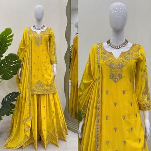 Proveedor Indio de Sharara Palazzo Salwar Kameez Moderno y Elegante de Seda Chinon Georgette con Bordado - Product Image 1