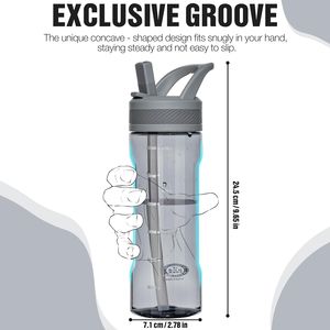 Borraccia in Tritan Senza BPA con Cannuccia, Design Anti-Perdita per Viaggi, Casa, Scuola, Colore Grigio - Product Image 3