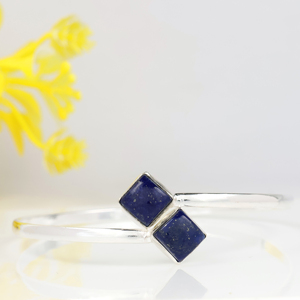 Wholesale 925 Sterling Silver Natural Lapis Lazuli Cuff <b>Bracelet</b> Square <b>Stone</b> Handmade Gemstone Bangle Jewelry for Women - Product Image 3