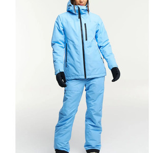 Unisex <b>Light</b> Blue Color Block Ski <b>Jacket</b> Snow Pants Set <b>Waterproof</b> 10,000mm Insulated Hooded Winter Wear Zipper Closure 220g - Product Image 1
