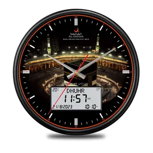 AL FATIHA redondo islámico LCD Digital mezquita hogar vida pared musulmán Athan oración tiempo Ramadán Adhan Masjid Azan reloj