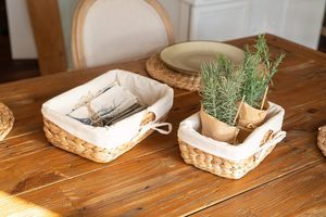 Vintage Set <b>3</b> Water Hyacinth Woven Eco-Friendly <b>Storage</b> Baskets Removable Linen Fabric Liner Natural Rustic American Living Room - Product Image 4