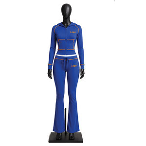 Custom <b>Women's</b> Green <b>Velour</b> <b>Tracksuit</b> Set Zip Jacket Flare Pants Fashion Lounge wear Custom Logo Wholesale Private Label Apparel - Product Image 1