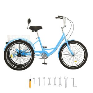 Bicicleta Cruiser para Adultos de 26 Pulgadas de Acero al Carbono con Canasta Ajustable, Triciclo de 3 Ruedas - Product Image 1