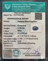 Zafiro azul natural tallado en forma de pera, piedra de color azul claro. Zafiro calentado. Zafiro azul certificado.