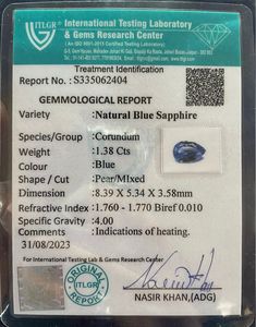 Zafiro azul natural tallado en forma de pera, piedra de color azul claro. Zafiro calentado. Zafiro azul certificado. - Product Image 6