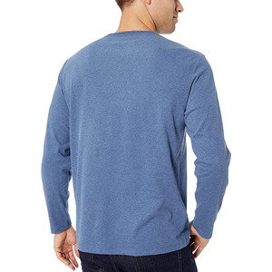 T-shirt décontracté à manches longues pour homme avec poche poitrine – T-shirt athlétique en mélange de coton doux, haut bleu coupe ajustée pour un usage quotidien - Product Image 2