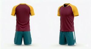 Ensemble de maillots de football personnalisés pour hommes, manches courtes, col rond, bordeaux, jaune, turquoise, évacuation de l'humidité, coupe athlétique toutes saisons - Product Image 1