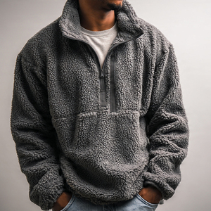 Veste Sherpa surdimensionnée à demi-zip en laine 100% avec poche, épaisse, coupe-vent, écologique, pour homme, veste en polaire Sherpa pour l'hiver - Product Image 5