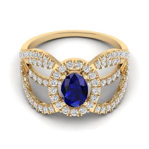 Bague de fiançailles solitaire en or massif 14 carats avec saphir bleu ovale de 0,75 carat pour femme, prix de gros REYES - Product Image 1