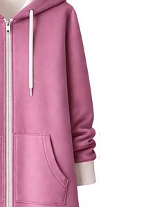 Sudadera con capucha larga con cremallera para mujer, color rosa malva, forro polar de invierno, fabricante personalizado, ropa casual urbana, venta al por mayor OEM - Product Image 5