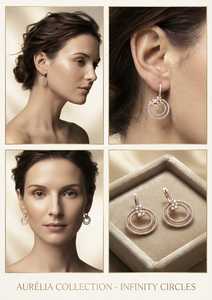 Boucles d'oreilles pendantes double cercle en diamant de laboratoire VVS1, or massif 9K, taille brillant rond pavé, pour mariage, bijoux de luxe - Product Image 4