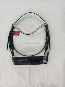 Bride de cheval en cuir verni de haute qualité avec rembourrage doux et bande de sourcils en cristal Bling - Product Image 3