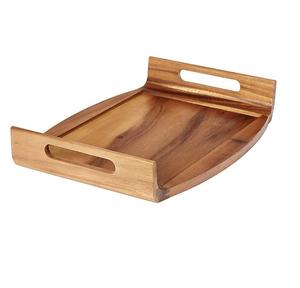 Bandeja de Servir Curva de Madera de Acacia Natural Ecológica Moderna, Plato Rectangular para Desayuno con Asa Integrada, Decorativa para Café - Product Image 1