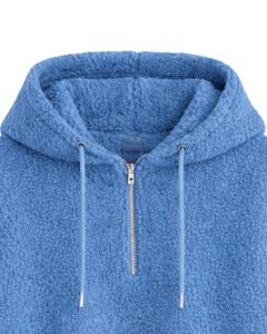 Sweat à capuche court en polaire texturée bleu ciel, quart de zip, ourlet ajustable avec cordon, streetwear décontracté, pull chaud pour homme, logo personnalisé - Product Image 5