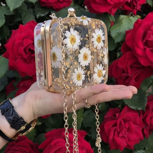 Custom Print Handbag Purse Flower Printing Box Shape Crossbody Purse Pearl Beaded Chain <b>Square</b> Clutch Bag - Product Image 1