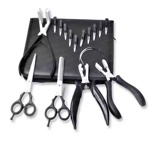 Custom Logo Professional Eco-Friendly Matte Black Hair Extension <b>Pliers</b> <b>Set</b> Micro Ring Loop Threader Cutting Scissors Kit for - Product Image 1