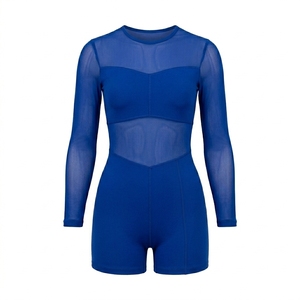 Women's full Sleeve pickleball Mesh performance playsuits O-Neck Bodysuit Breathable Spandex Nylon Sporty One Piece Above <b>Knee</b> - Product Image 2