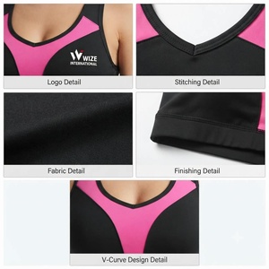 Sujetador deportivo WIZE INTERNATIONAL para mujer, estilo racerback, con bloques de color, transpirable, soporte medio, top de fitness con logo frontal - Product Image 6