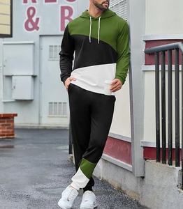 Men's Tracksuit 2 Piece Athletic Color Block Hoodie Sweatpants Casual Joggers Set for Men 100% Cotton 320 GSM OEM Custom Logo - Product Image 2