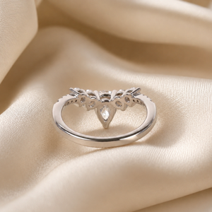 18K White Gold Pear & Round Lab Grown Diamond Tiara Band <b>Ring</b> | <b>Crown</b> Curved Wedding Band | Stackable Anniversary Jewelry Gift - Product Image 5
