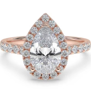 Pear Diamond Single Halo Shoulder <b>Set</b> <b>Ring</b> 0.75 Ct Lab Grown Diamond In 18K <b>Gold</b> And Platinum - Product Image 1