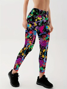 Leggings imprimés effet éclaboussures de peinture, taille haute, effet push-up, pour femme, idéal pour la gym et le fitness - Product Image 5