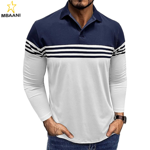 Camisa Polo de Manga Larga para Hombre, a Rayas, de Algodón, Absorbente de Humedad, Cuello Clásico, Casual, para Golf - Product Image 1