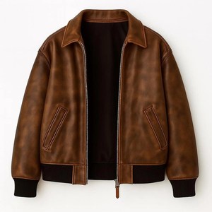 90s Vintage Distressed Grunge <b>Leather</b> Bomber <b>Jacket</b> for <b>Men</b> <b>Brown</b> <b>Leather</b> <b>Jacket</b> Streetwear Coat - Product Image 1