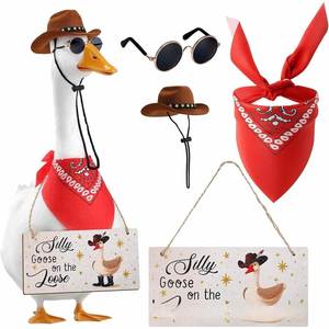 4 Pcs Western Porch Outfits for 23"/ 17'' Lawn Cement Goose Statue Clothes Cowboy Hat With Bandana <b>Scarf</b> - Product Image 1