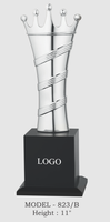 Trophée Couronne Métallique Plaqué Or 11 Pouces avec Base en Bois Noir Gravée, Impression UV Écologique, Personnalisable, Modèle 823