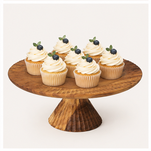 Handcrafted Wood <b>Cake</b> <b>Stand</b> with Scalloped Edge Eco-Friendly Rustic Wooden Dessert Pedestal For Wedding Party And Home Decor - Product Image 2