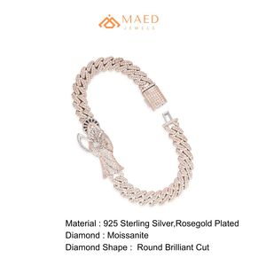 สร้อยข้อมือผู้ชายแบบ Cuban Link ชุบทองคำชมพู 14K ประดับรูปนักบุญ ดีไซน์ Iced Out  ของขวัญสำหรับงานหมั้น - Product Image 6