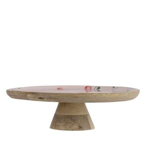 Soporte de Pastel de Madera de Mango Hecho a Mano de Lujo con Incrustaciones Florales Esmaltadas, Pedestal Redondo para Exhibición de Postres, Decoración para Bodas y Hogar - Product Image 1