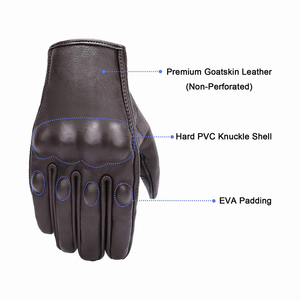 Guantes de Motocicleta de Cuero Marrón Vintage, con Pantalla Táctil, Térmicos y de Protección - Product Image 3