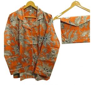 Ensemble pyjama en pur coton à imprimé oiseau Vêtements de nuit Pyjama boutonné pour femme - Product Image 1