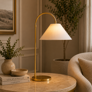 <b>Industrial</b> Cantilever Metal Table <b>Lamp</b> with Concrete Base Premium Fabric Drum <b>Shade</b> Modern Minimalist Design for Home Decor - Product Image 3