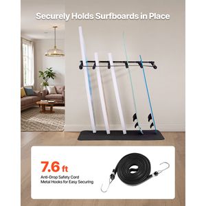 Supporto da parete verticale a 5 livelli per tavole da surf, regolabile, in metallo, per organizzazione e esposizione - Product Image 3