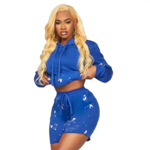 Ensemble décontracté de shorts et sweat à capuche en molleton éco-responsable pour femme, en Spandex/Polyester, avec logo personnalisé, style streetwear estival, service OEM - Product Image 6