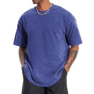 <b>Mens</b> Washed Royal Blue Acid Wash Crew Neck Oversized Short Sleeve Heavyweight Cotton Casual Summer Fashion Plain Top Custom Logo - Product Image 1
