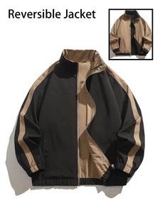 Chaqueta cortavientos reversible para exteriores con capucha, corte holgado, cremallera, poliéster, nailon, a prueba de viento, estampado completo, personalizada, holgada - Product Image 1